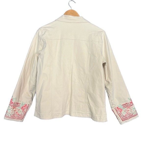 Denim & Co Jacket Medium Cream Embroidered Casual Coastal Cowgirl Rodeo Western - Picture 3 of 10
